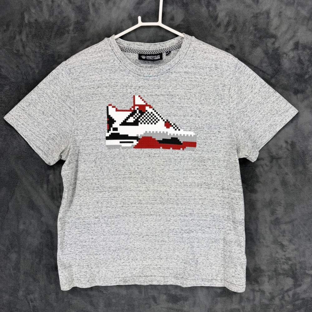 Mostly Heard Rarely Seen Mens Pixel Sneaker Graphic T-Shirt Grey Large